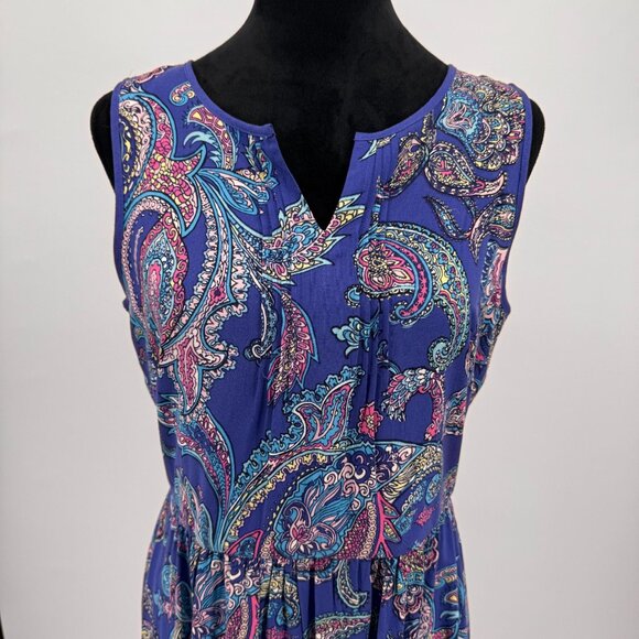 Talbots Maxi Dress Womens‎ 6 Purple Paisley Sleeveless Zip Cottagecore Pintuck - Picture 5 of 8